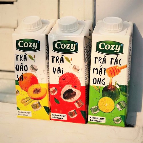 Lốc 4 hộp Trà Cozy Hoa Quả vị Vải, Đào, Tắc Mật Ong hộp 225ml