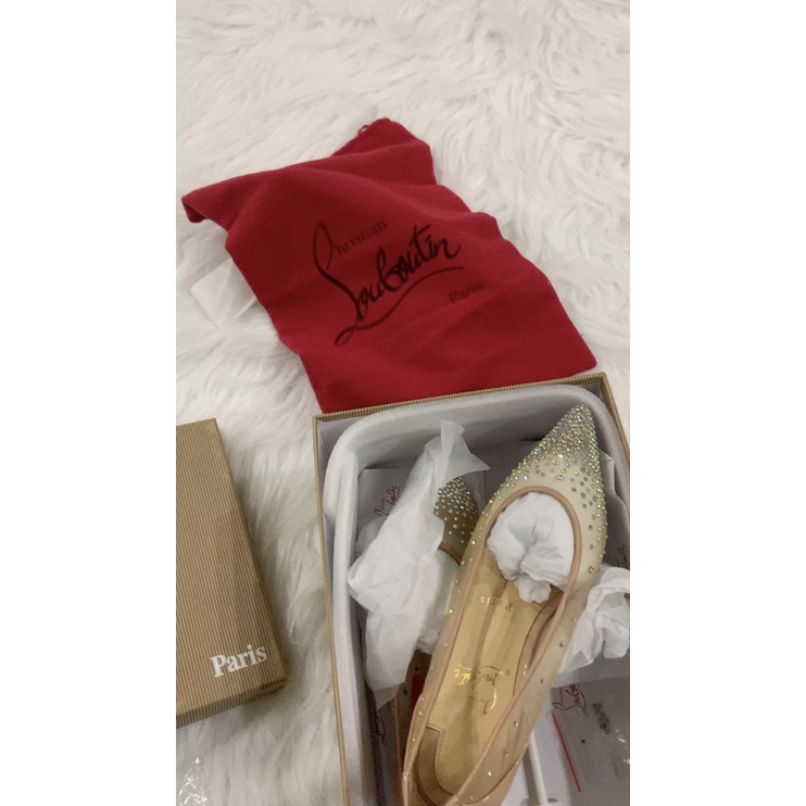 Giày đính đá bệt Christian Louboutine Hà Nội sẵn 38 EU 5 UK nguyên hộp ballet pump