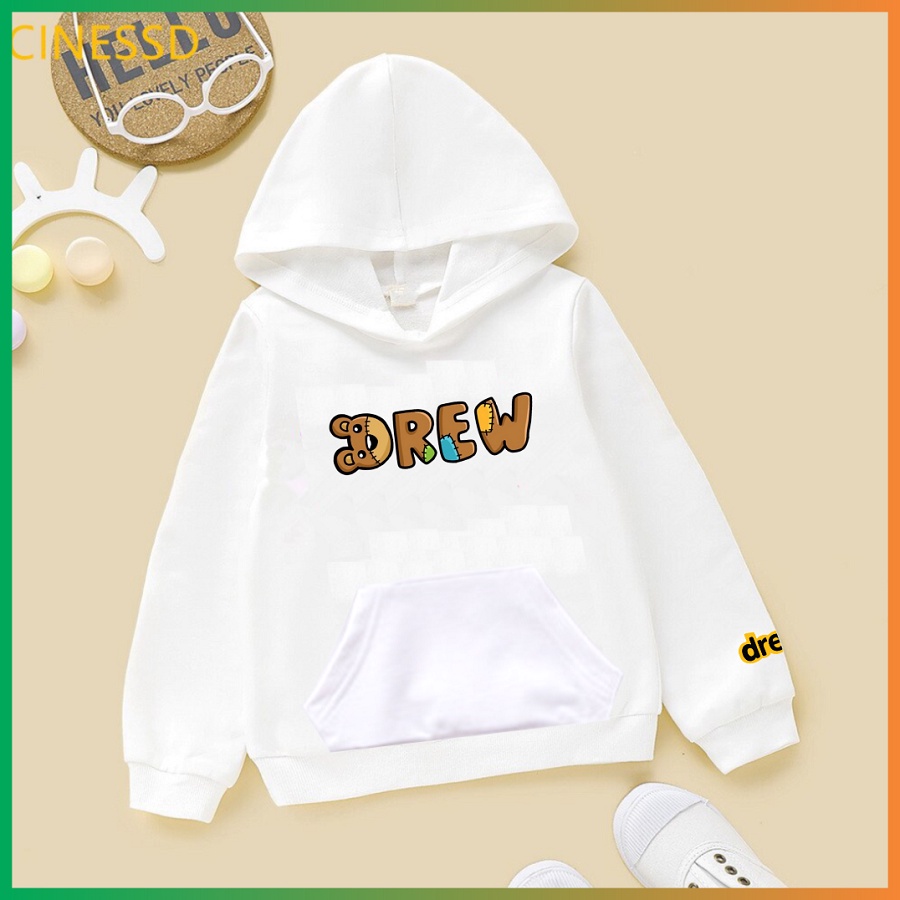 Áo hoodie drew màu trắng chất nỉ bông đủ size cho cả gia đình cực hot