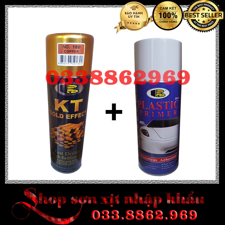 Combo sơn xịt mạ vàng 18k, 24k bóng cao cấp No.182 Brass Gold  Bosny, sơn ô tô, xe máy, trang trí, dung tích 200ml