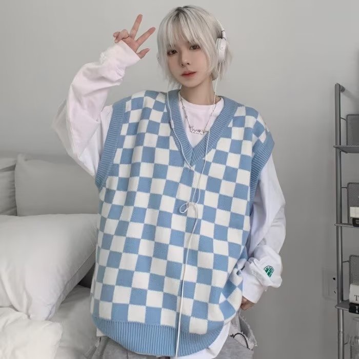 Áo sweater Dệt Kim Sát Nách Dáng Rộng Cổ Chữ v Thời Trang Xuân Thu Có 2 Màu Size m-2xl