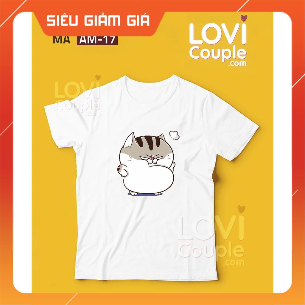ÁO ĐÔI - Áo thun in mèo AMI bụng bự AM17-24 - LoviCouple - Có FeedBack