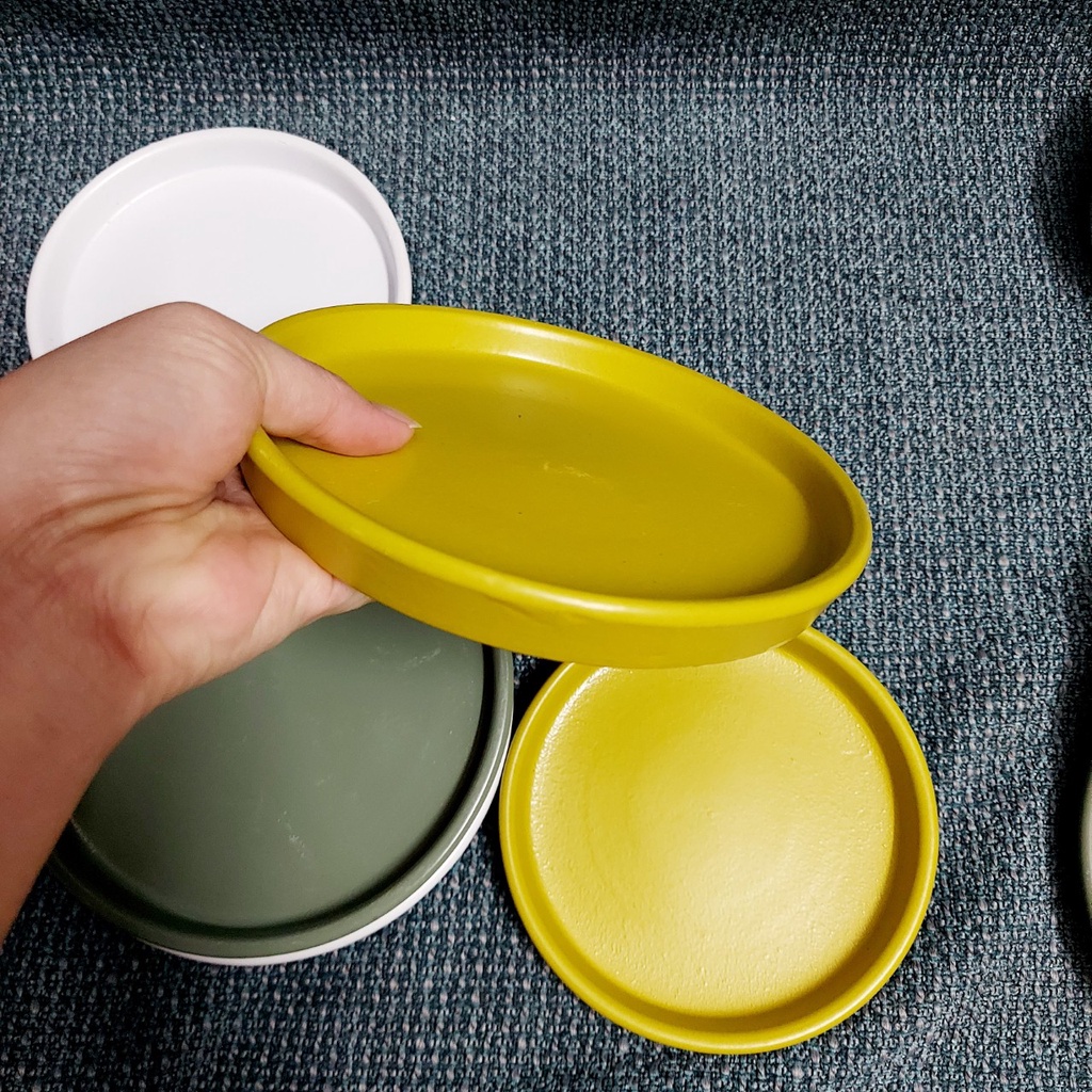 Đĩa lót chậu đất nung sơn màu Bông Garden lót chậu cây cảnh để bàn Miệng 14cm và 16cm