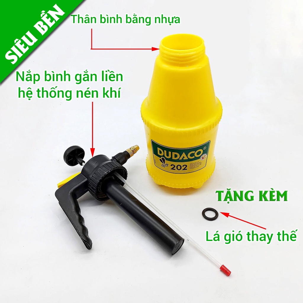 Bình Tưới Cây, Phun Thuố-C Bơm Tay DUDACO 2L Màu Vàng- Bấm Tưới Tự Động