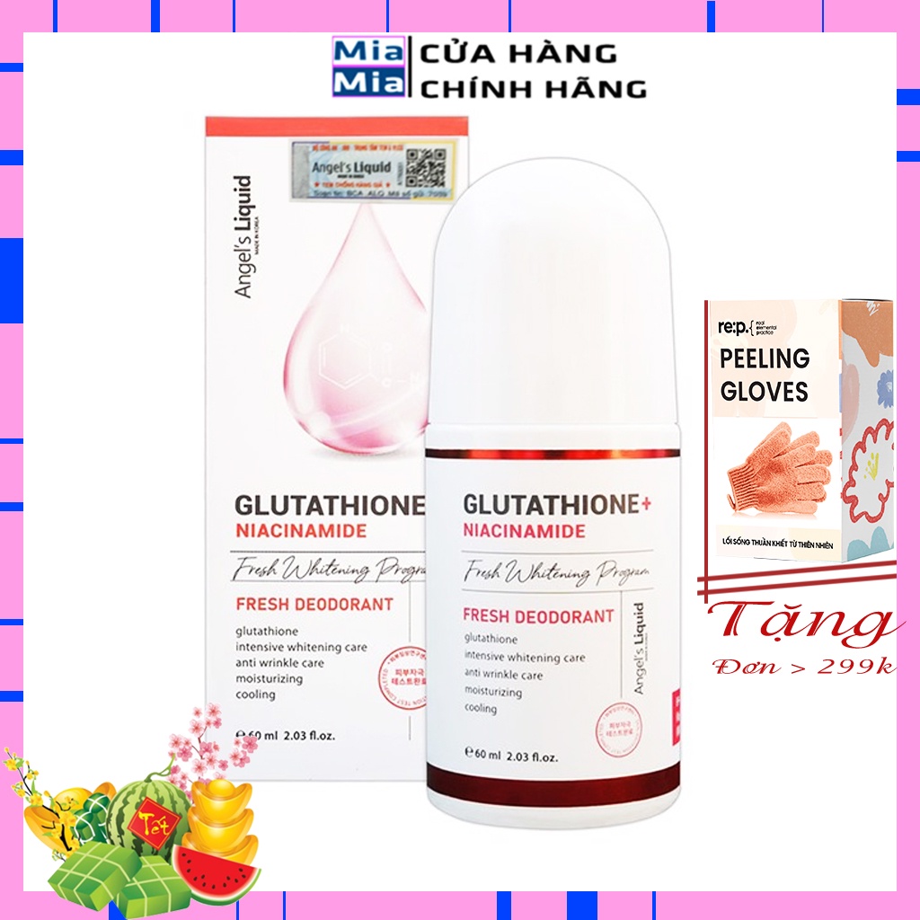 Lăn Nách Angel Liquid Dưỡng Trắng Khử Mùi 72 Tiếng Angel's Liquid Glutathione plus Niacinamide Fresh Deodorant 60ml