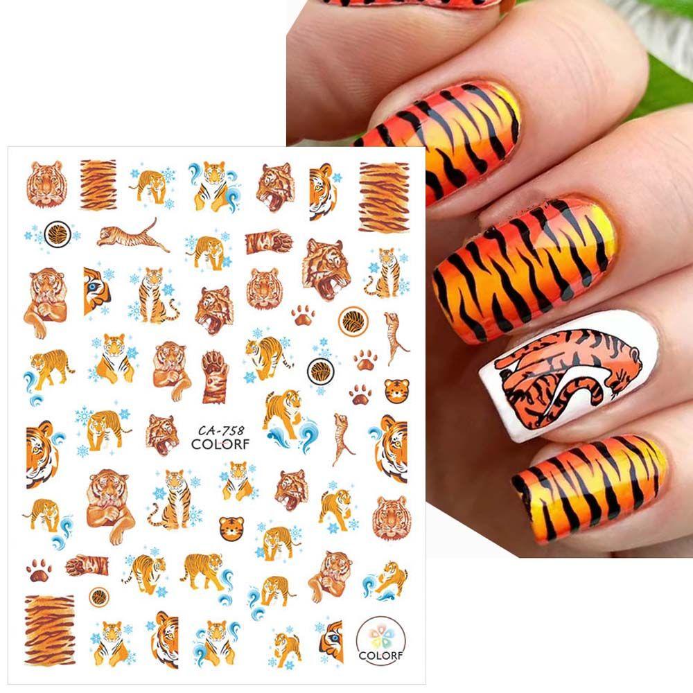 Miếng Dán Trang Trí Móng Tay In Hình Hổ Dễ Thương DIY