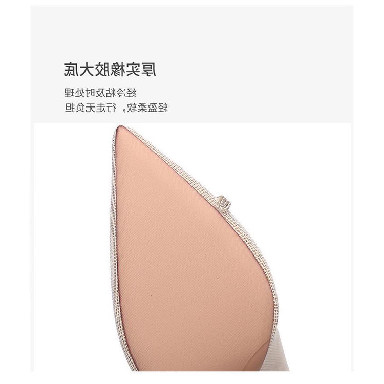 Giày cao gót mũi nhọn đính đá thời trang mùa xuân phong cách Pháp 2021 sang trọng cho nữ