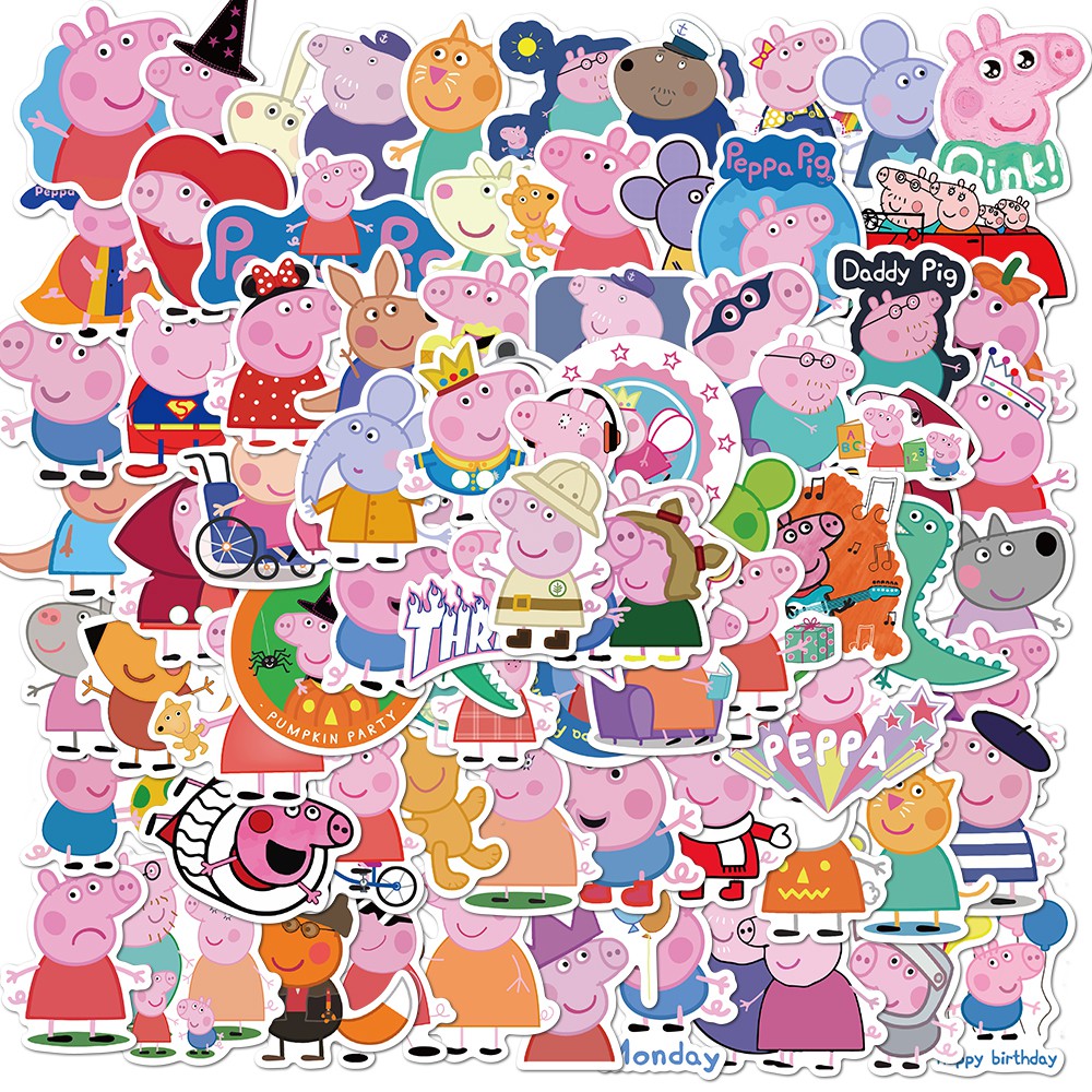 Set 100 Miếng Dán Hình Heo Peppa Xinh Xắn Trang Trí