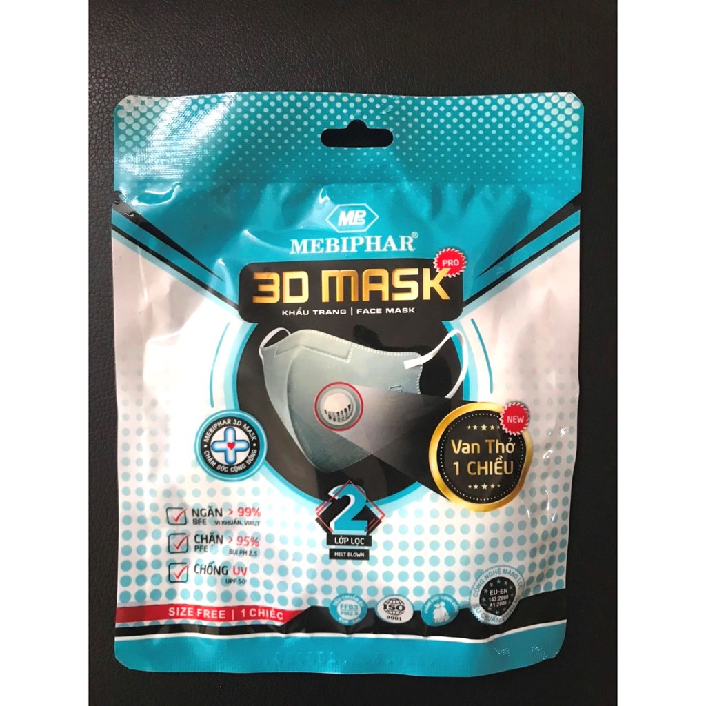[ COMBO 5C ] Khẩu Trang Có Van Thở - Lọc Vi Khuẩn Và Bụi Mịn PM 2.5 - Chống Giọt Bắn - 3D MASK PRO MEBIPHAR | BigBuy360 - bigbuy360.vn