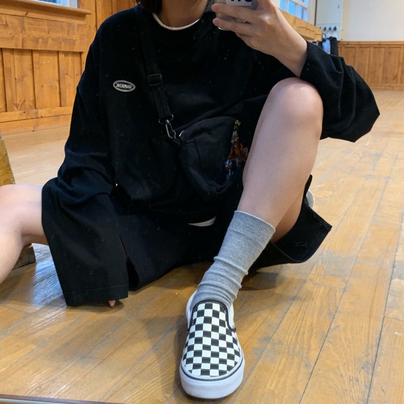 NRVP Áo Thun 100% Cotton Tay Dài Dáng Rộng In Họa Tiết Phong Cách Hàn Quốc Cho Nữ