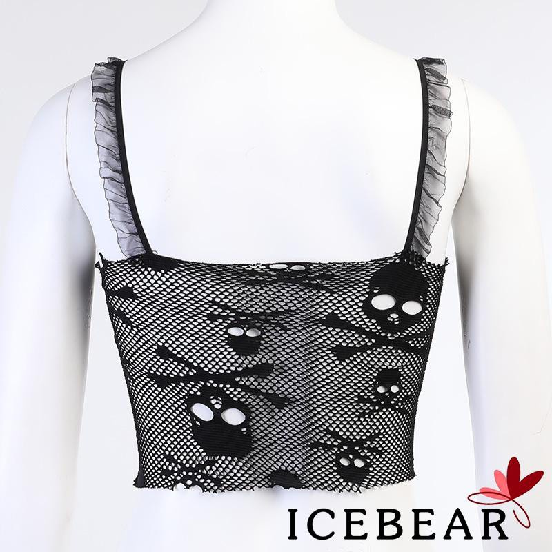 Áo hai dây croptop họa tiết đầu lâu phong cách gothic thời trang quyến rũ cho nữ