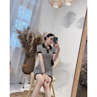 ⚡️BÁN SỈ⚡️Đầm body kẻ ziczac đen trắng