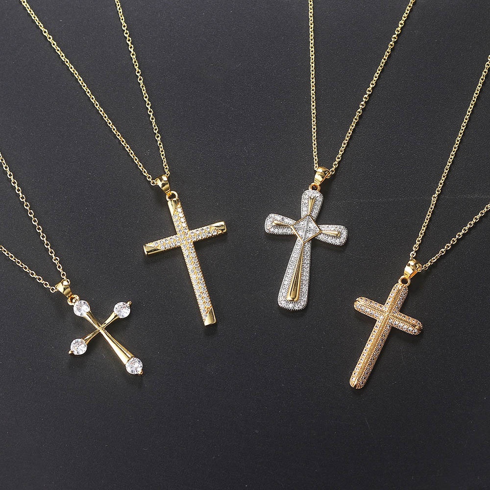 Dây Chuyền Mặt Chữ Thập Đính Đá Zircon Toàn Diện Phong Cách Âu Mỹ Phổ Biến Cho Nữ