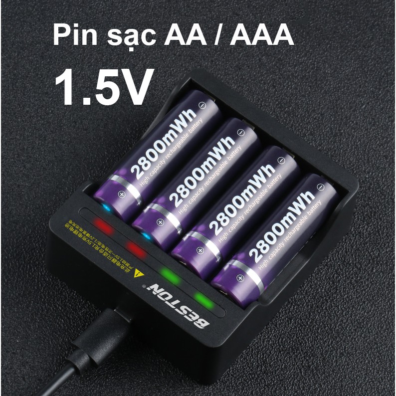 Pin sạc AA, AAA 1.5V beston, bộ sạc M7011 Sạc nhanh tự ngắt, pin lithium sạc 1,5V chính hãng Beston