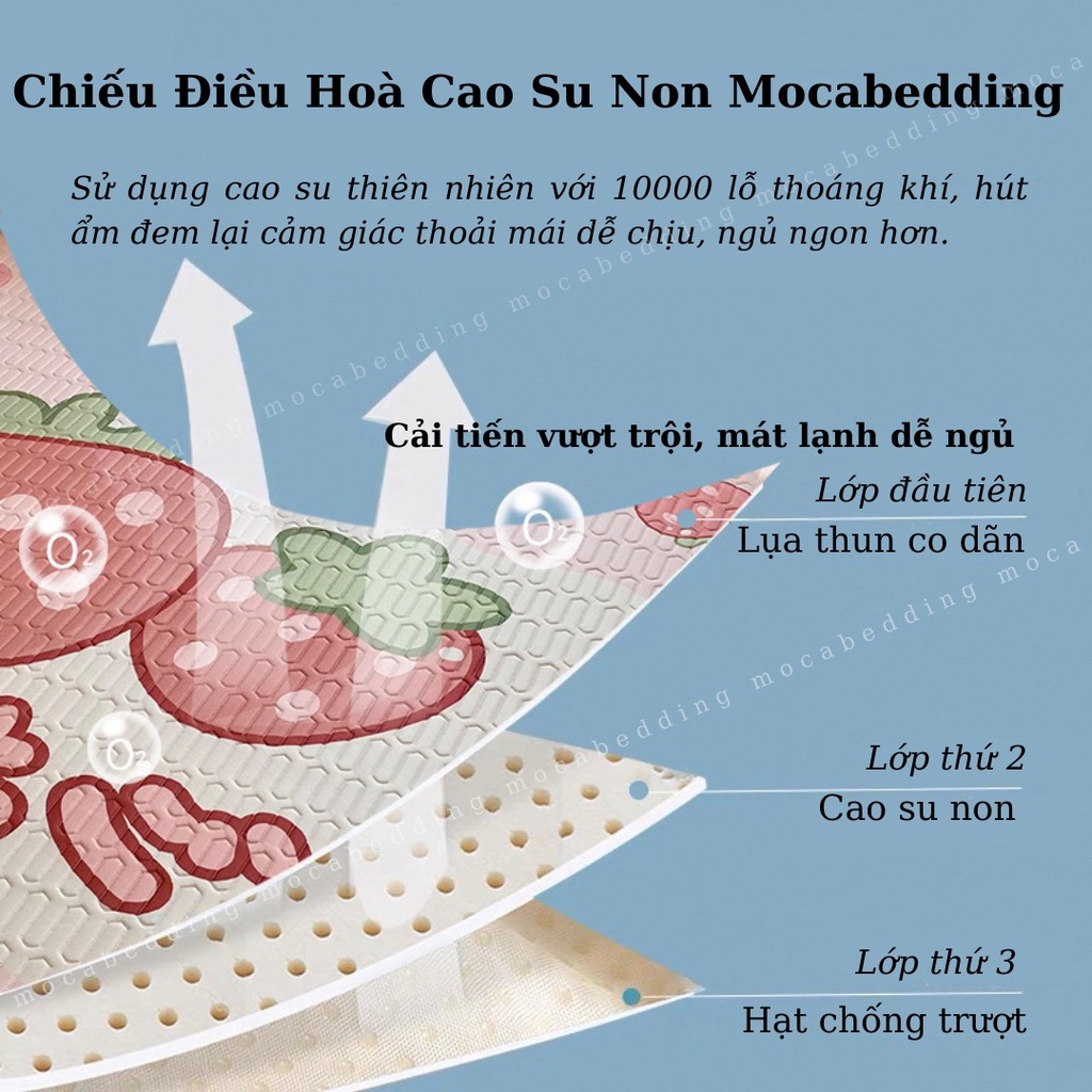 Chiếu Điều Hòa Latex Cao Su Non 5D Có Mùi Thơm Nhẹ - Mẫu Gấu dâu hồng (Hàng loại 1)