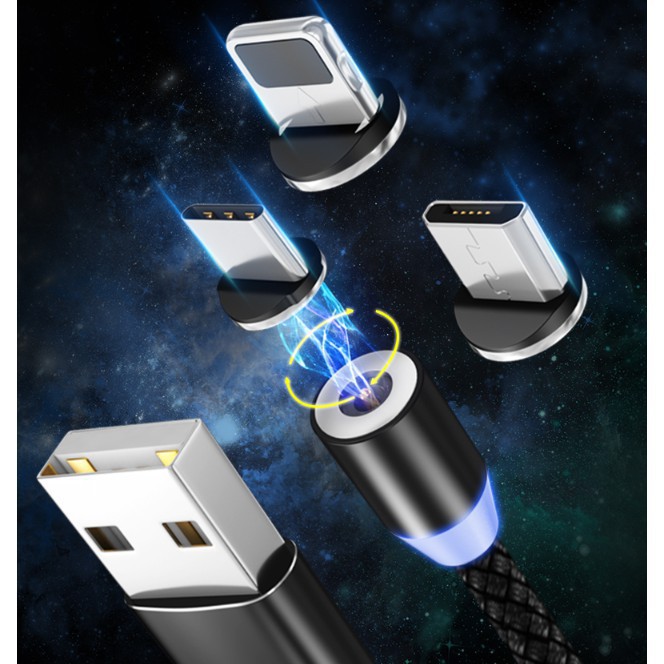 Đầu Sạc Nam Châm 💖 𝘍𝘳𝘦𝘦𝘴𝘩𝘪𝘱 💖 Sạc Điện Thoại 3 Đầu Micro USB / Type C / Lightning Hỗ Trợ Nhiều Dòng Máy