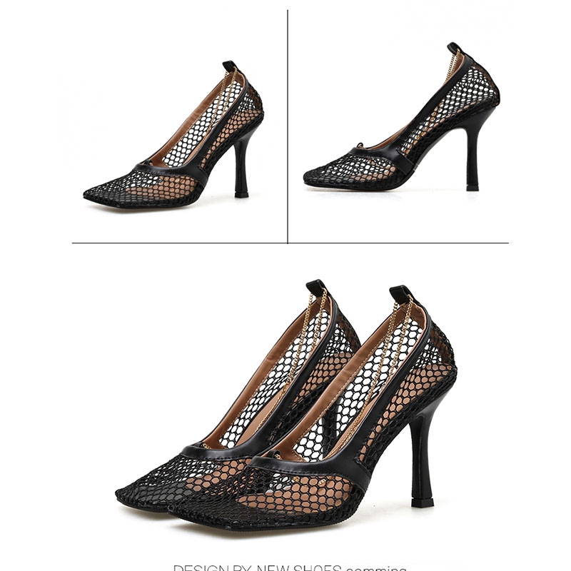 Giày cao gót IELGY mũi vuông phối lưới thoáng khí quyến rũ cho nữ