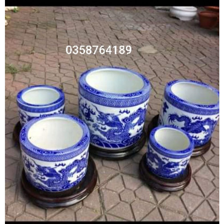 Lư ống ,lư phi đựng nhang hàng bát tràng Việt Nam họa tiết rồng xanh-Đồ Thờ Tâm Linh