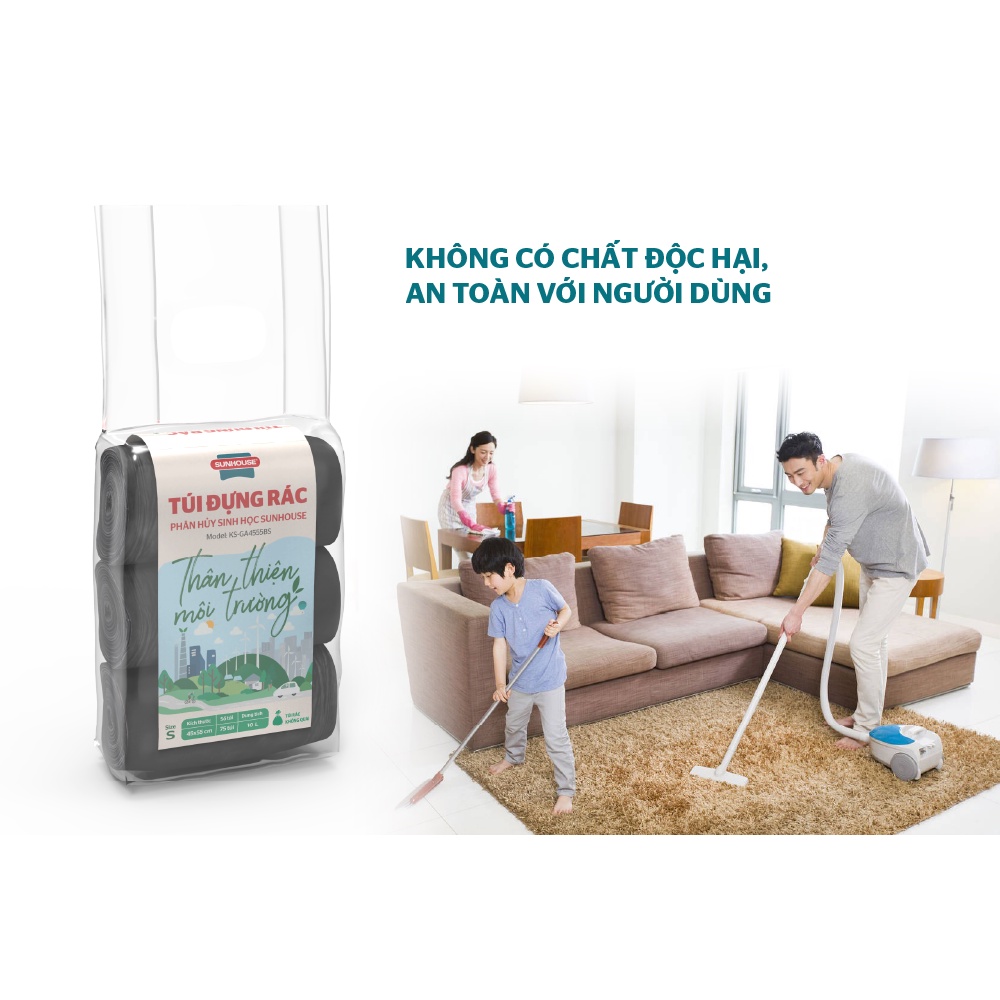 Túi đựng rác phân hủy sinh học Sunhouse KS-GA4555B/BS - 75 túi, 450mm x 550mm