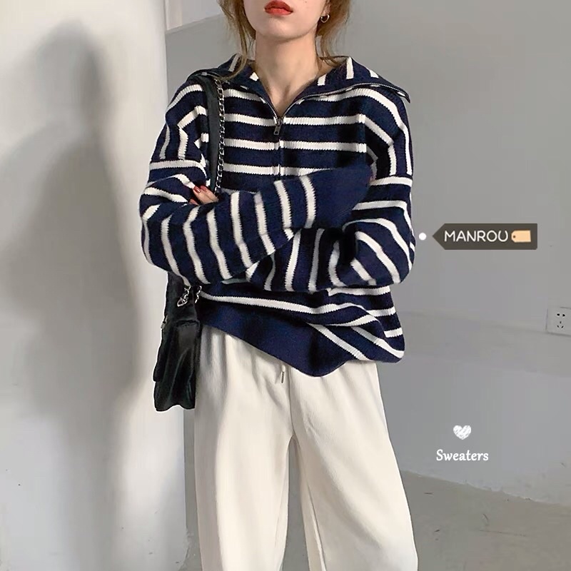 |OD| Áo Len Kéo Khoá Cổ Phong Cách Vintage Nữ