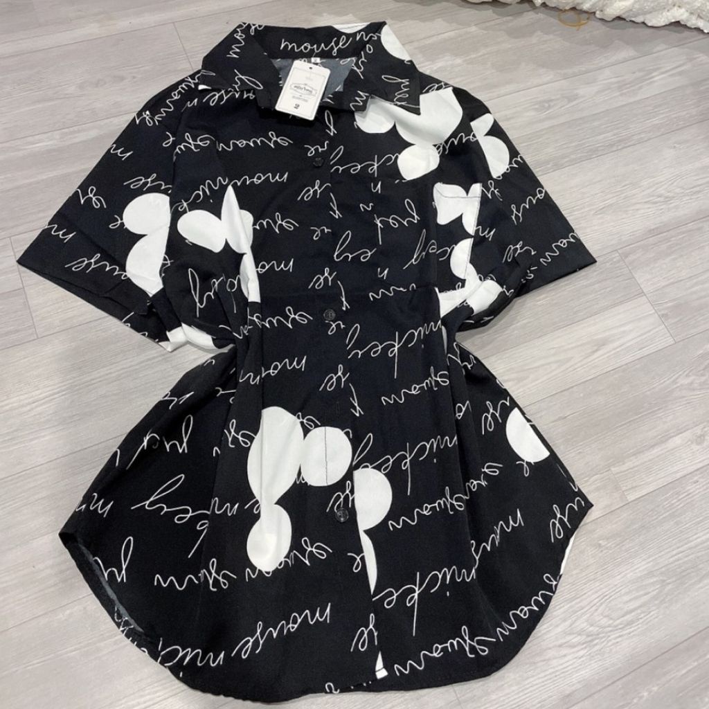 Áo sơ mi hoạ tiết bigsize nữ các loại, Áo sơ mi kiểu bigsize nữ hoạ tiết gấu chữ SM GAU CHU