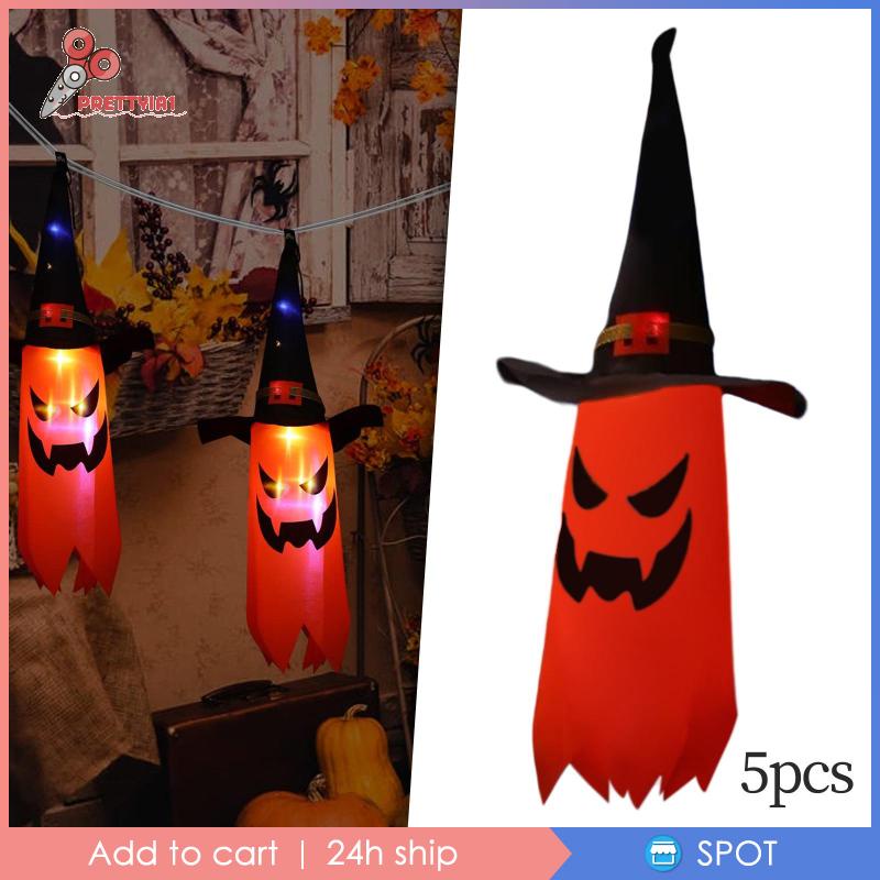 1 [Prettyia1] 5 Đèn LED Hình Bí Ngô Trang Trí Halloween