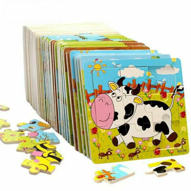 Đồ chơi bộ tranh xếp hình, ghép hình lắp ráp gỗ 9 mảnh - tranh ghép gỗ 9 miếng thông minh phát triển trí tuệ cho bé