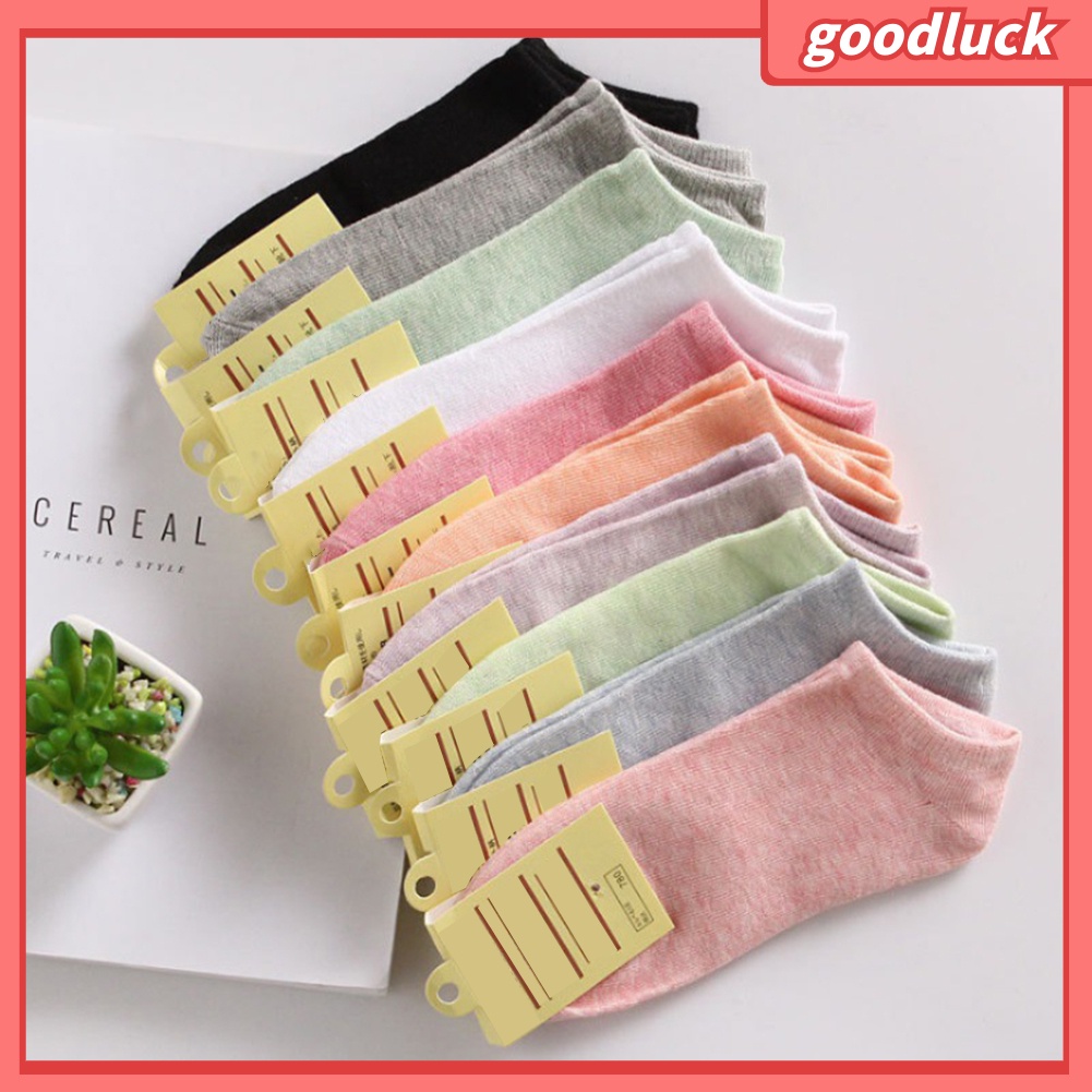 Đôi Tất Cotton Ngắn Màu Trơn Co Giãn Thoải Mái Cho Nữ