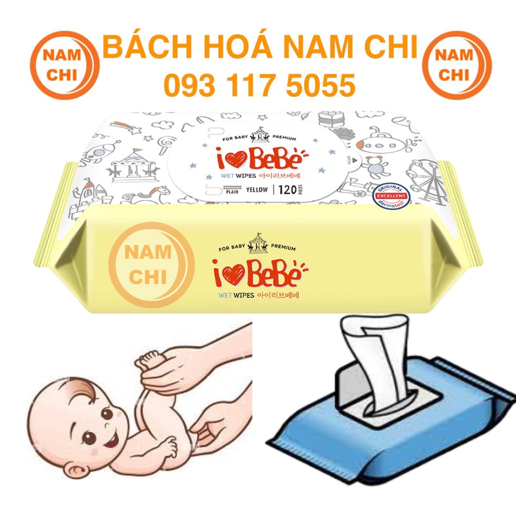 Khăn Giấy Ướt Hàn Quốc I Love BEBE 120 tờ Màu Vàng