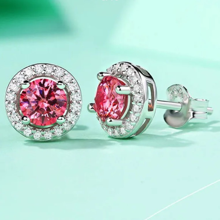 Set 1 Nhẫn Bạc S925 Đính Đá Quý Tự Nhiên Màu Hồng