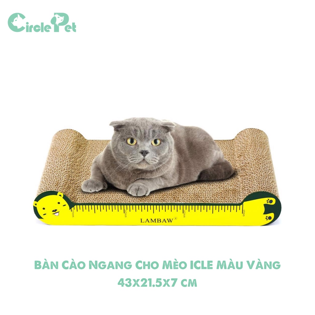 Bàn Cào Ngang Cho Mèo ICLE Màu Xanh Lá/Vàng Chất Liệu Giấy Carton Cao Cấp 43x21.5x7 cm Chịu Lực Tốt - Circle Pet