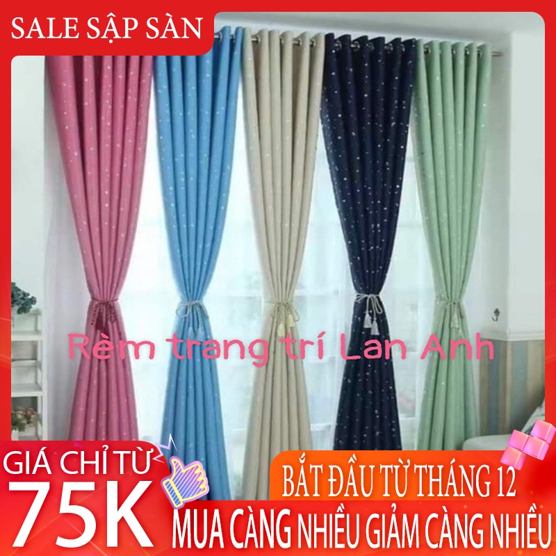 Rèm cửa sổ, rèm cửa chính may sẵn chất liệu vải lụa hoa văn hình sao chống nắng cực tốt rộng 1m3 dài 1m8.