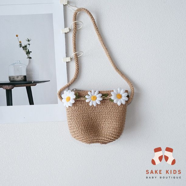 Túi cói mùa hè trẻ em, Túi đi biển dễ thương nhiều hình Nơ Thỏ có khóa kéo tiện lợi cho bé gái phong cách Hàn Quốc TC01