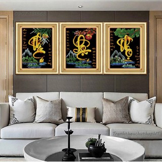 Tranh đính đá 3D Phúc Lộc Thọ LV018 (2 size) 90*50cm và 120*50cm