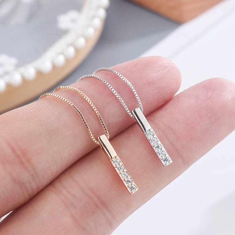 Vòng cổ dài đơn giản bằng kim loại đính đá zircon thời trang cho nữ