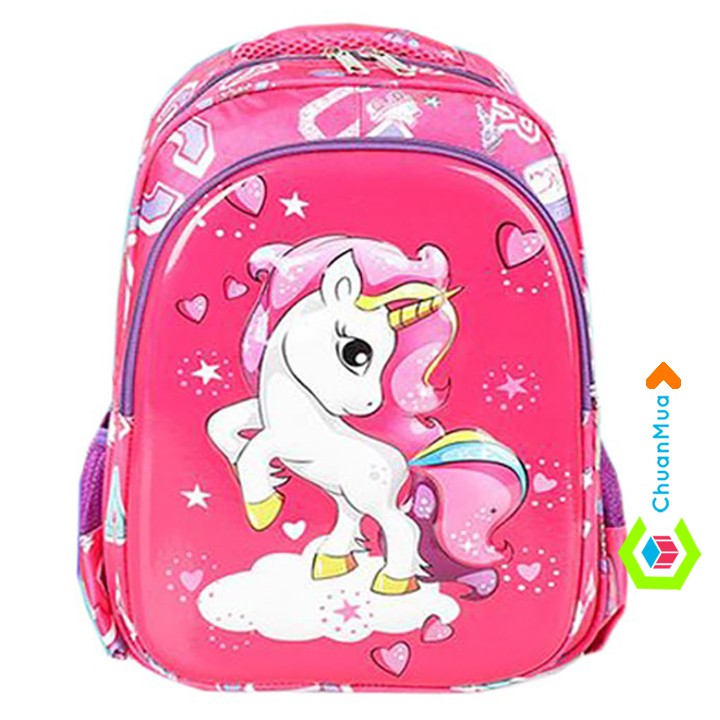 Balo cho bé gái đi học mẫu giáo, tiểu học in hình 3D ngựa Pony Unicorn Cao Cấp