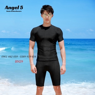 Đồ bơi nam nguyên bộ tay ngắn đen giữ nhiệt BN29