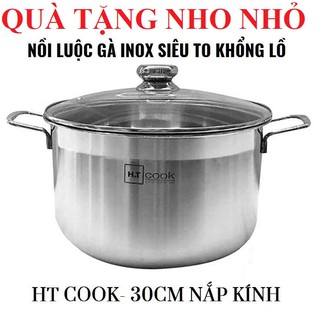 Nồi luộc gà inox 430 bếp từ 1 đáy ht cook 30cm nắp kính