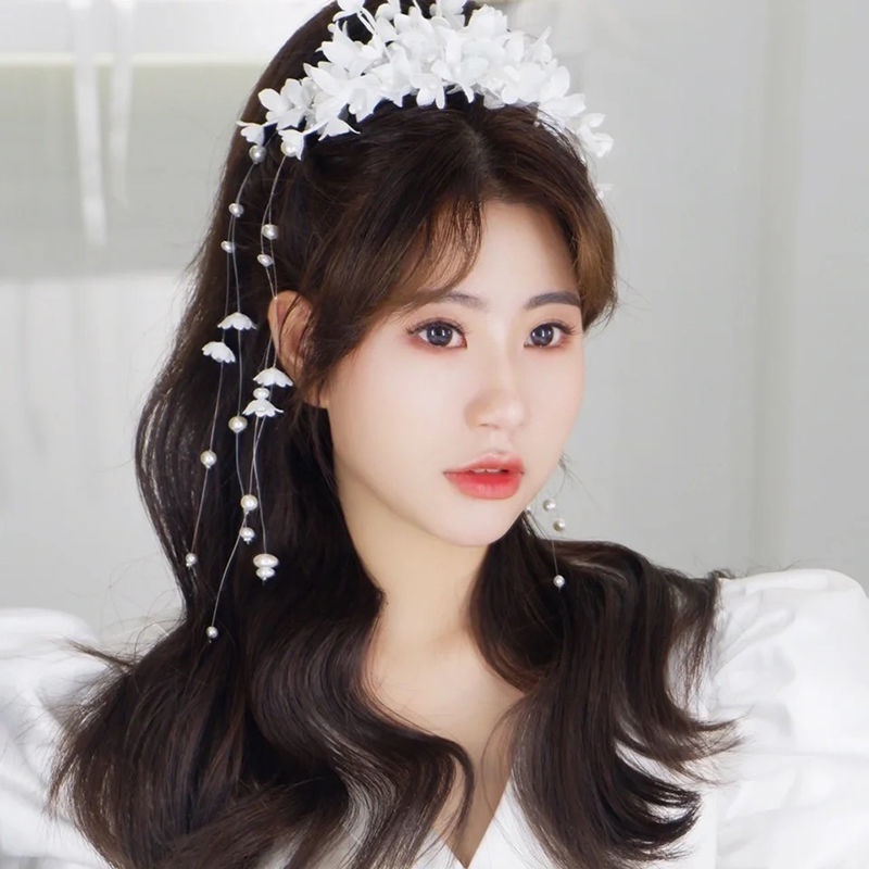 [Aishang Đẹp Mắt] Băng Đô Hoa Trắng Vải Gạc Phụ Kiện Trang Điểm Cô Dâu Đám Cưới Và Trang Điểm Cài Tóc Bện Đơn Giản