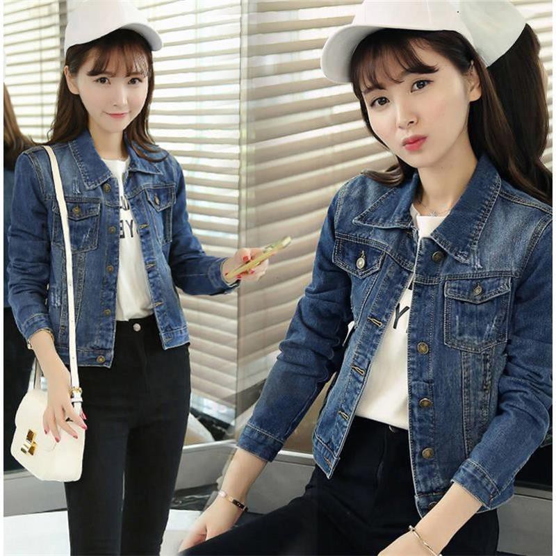 Áo khoác Denim dáng ôm màu trắng đen thời trang thu đông cho nữ