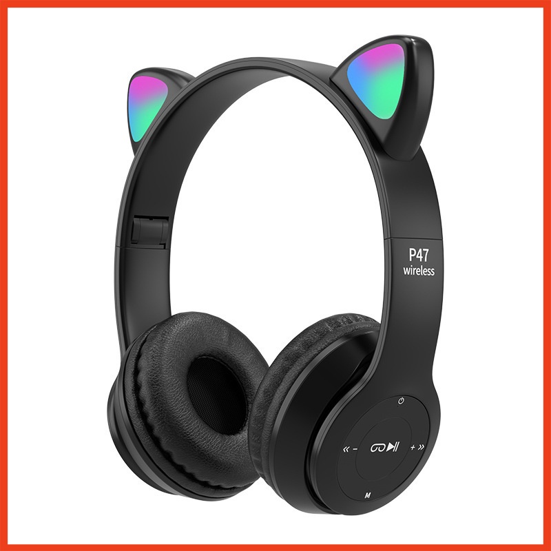 Tai Nghe Mèo Bluetooth P47M Chụp Tai, Tai Mèo Dễ Thương Có Mic, Âm Bass Mạnh Mẽ Bảo Hành 12 Tháng