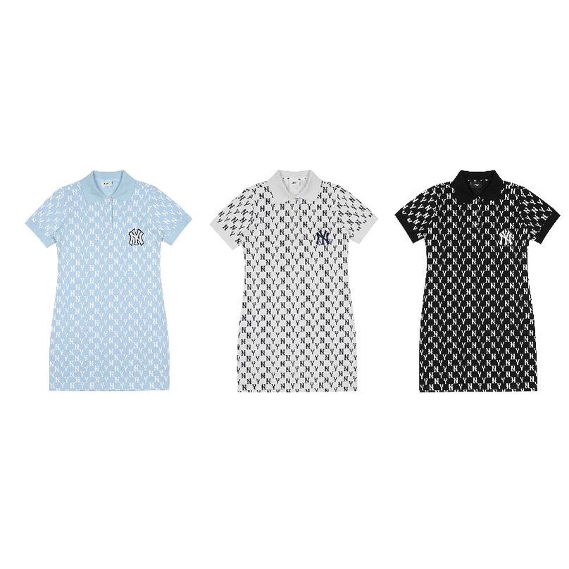 ❤ Đầm Thun Cotton Tay Ngắn Cổ Polo Thêu Họa Tiết MLB NY Thời Trang Mới
