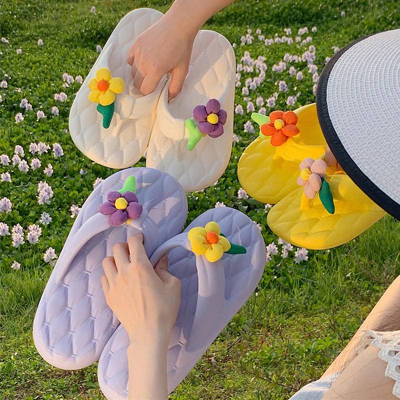 Dép xỏ ngón nữ đính hoa dễ thương bằng eva êm nhẹ đế dày chống trượt xixitiao