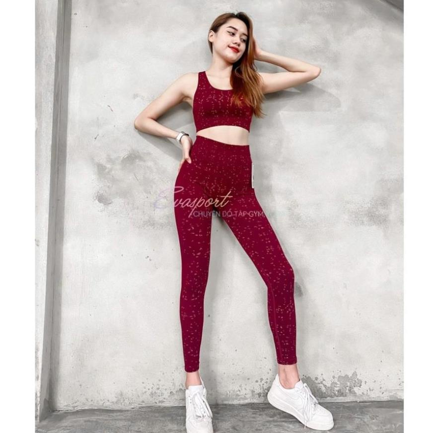 NEW Set bộ đồ tập gym nữ dệt kim NAQI, tập yoga aerobic, chạy bộ, thể thao gồm áo bra quần dài chun mông Evasport .