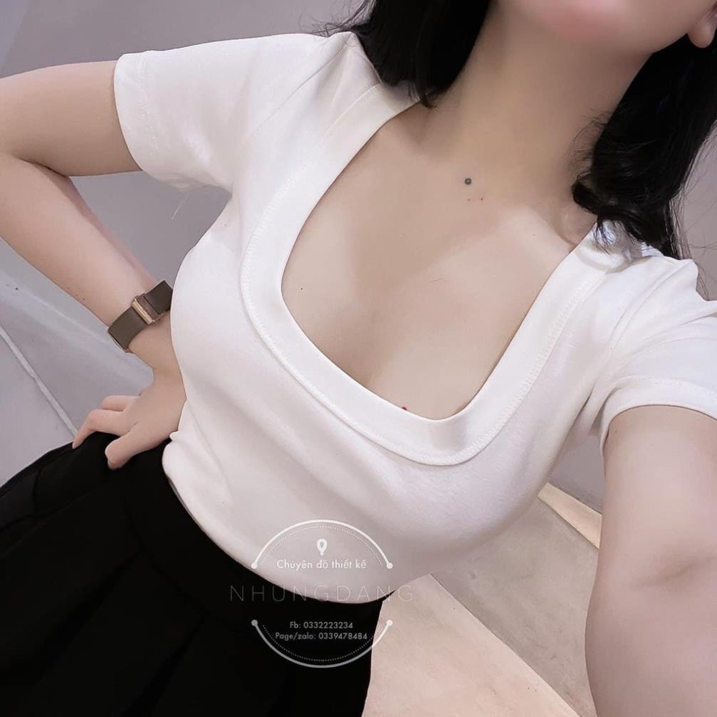Áo Thun Cộc Tay Body Cổ Vuông 🌺 Áo thun trơn cổ vuông dáng body 4 màu ĐEN | TRẮNG | GHI Ulzzang HOT 🌺 ⚡