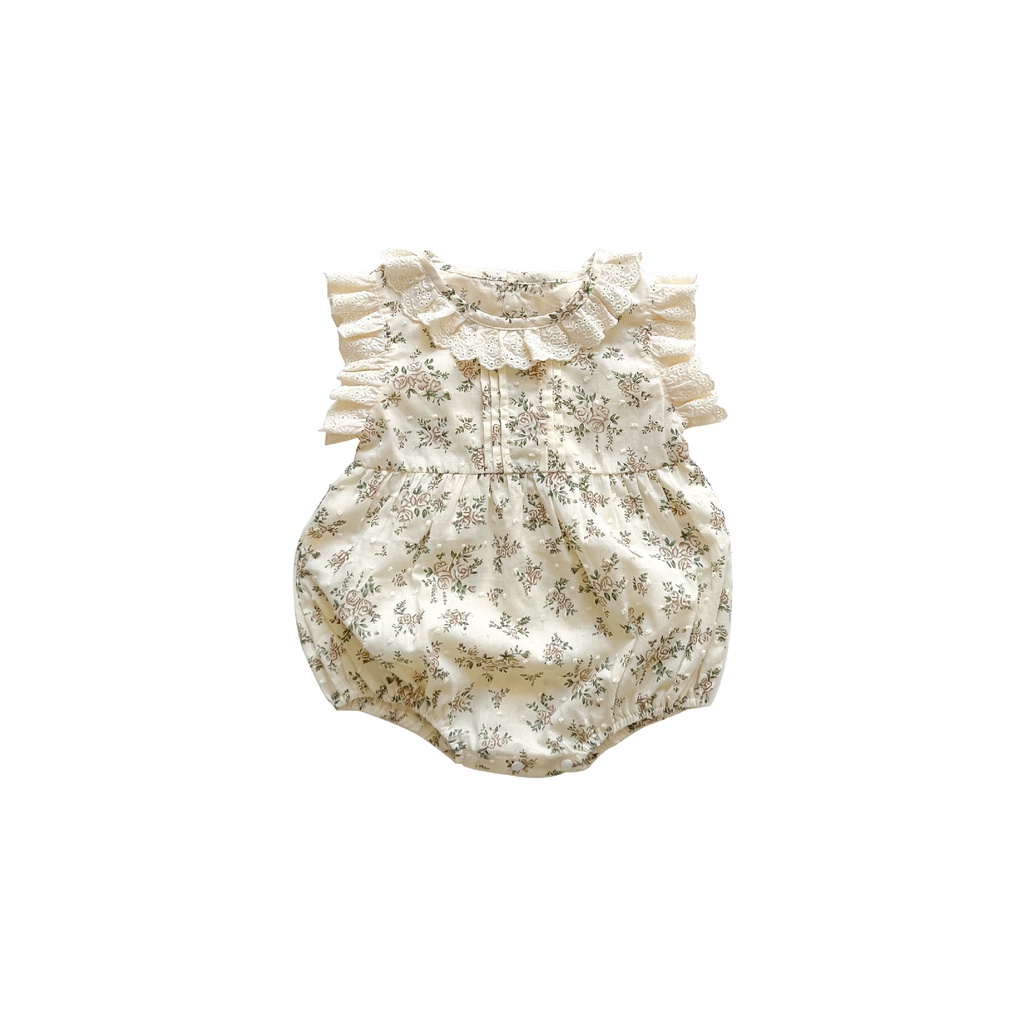 Bộ Áo Liền Quần Bằng Cotton Phối Ren Hoa Dễ Thương Dành Cho Bé Gái