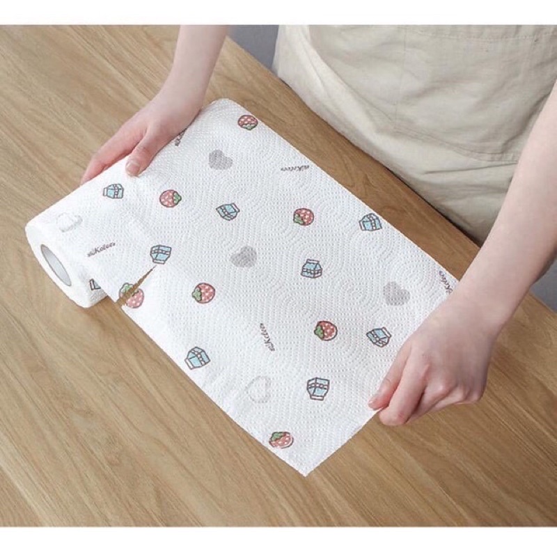 Cuộn khăn giấy lau 220 tờ siêu dai có thể giặt tái sử dụng -Giấy lau bếp hoạ tiết dễ thương - Khăn lau đa năng nhà bếp.