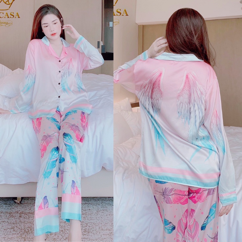 Đồ bộ Pijama Lụa Satin Tay dài quần dài Form dưới 60k kí nhiều mẫu | BigBuy360 - bigbuy360.vn