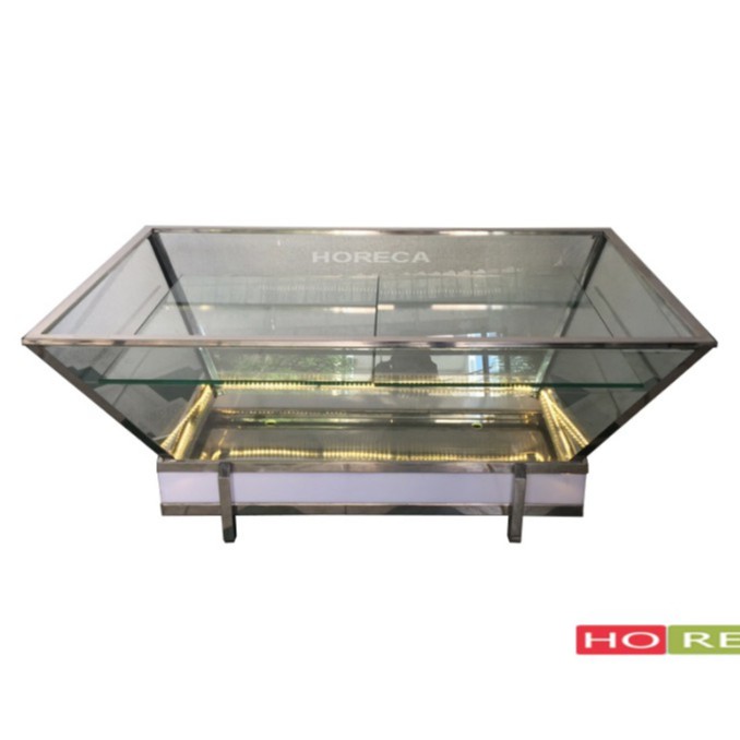 KỆ KÍNH INOX TRƯNG BÀY BUFFET ĐÈN LED,KHAY DÙNG ĐỂ ƯỚP TRƯNG BÀY ĐỒ HẢI SẢN, CÓ NGĂN ĐÁ