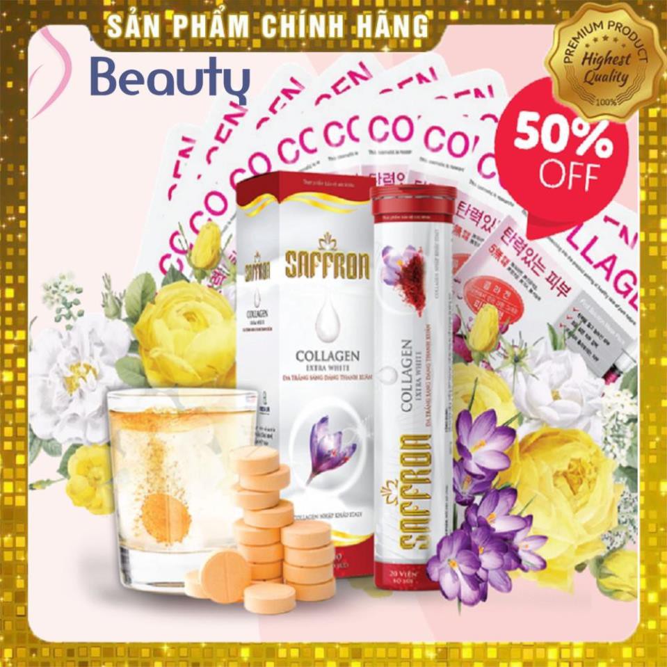 Viên Trắng Da Saffron Collagen Extra - Viên Sủi Cao Cấp Công Nghệ Nhật Bản - Chính Hãng Hộp 20 Viên | Thế Giới Skin Care